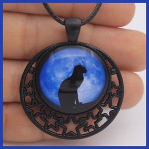 Black Cat Hollowed Out Cabochon Unisex Pendant Nec